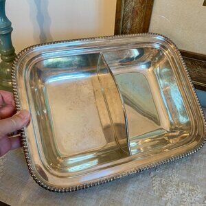 Vintage Silver Plate Divided Serving Dish with Roping Detail and Patina